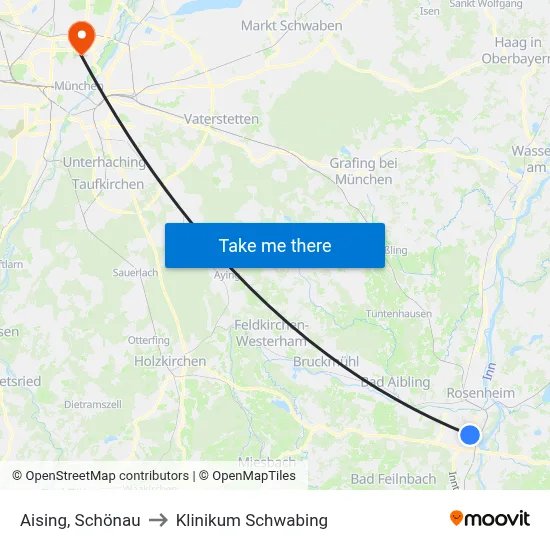 Aising, Schönau to Klinikum Schwabing map