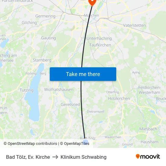 Bad Tölz, Ev. Kirche to Klinikum Schwabing map