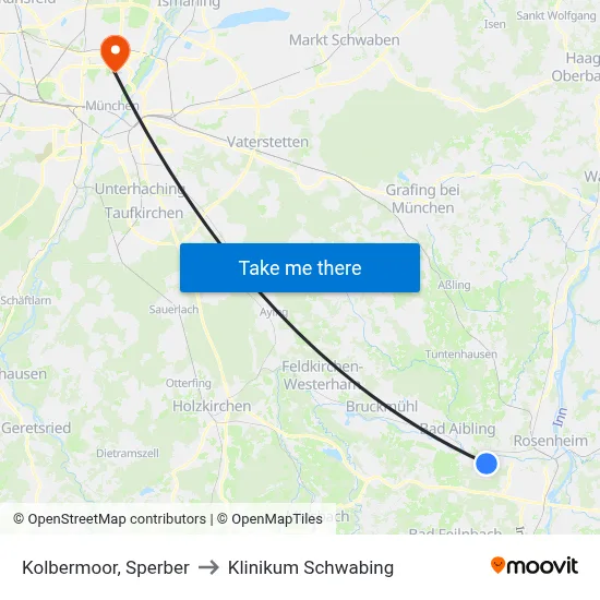 Kolbermoor, Sperber to Klinikum Schwabing map