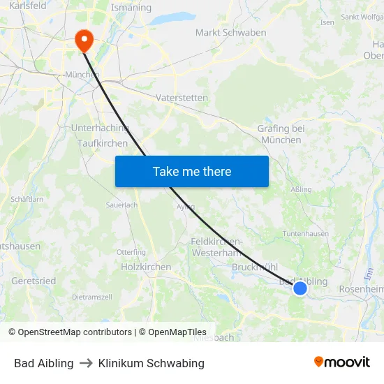 Bad Aibling to Klinikum Schwabing map
