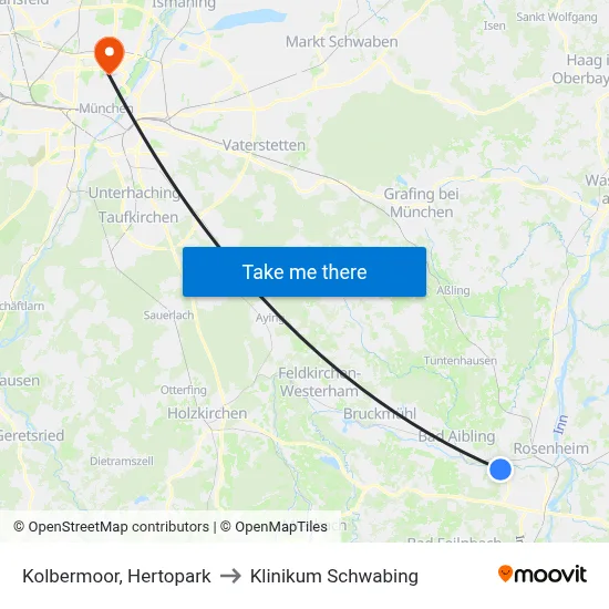 Kolbermoor, Hertopark to Klinikum Schwabing map