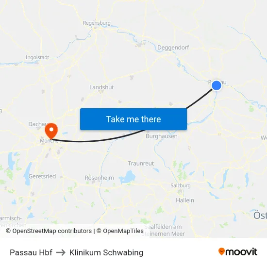 Passau Hbf to Klinikum Schwabing map