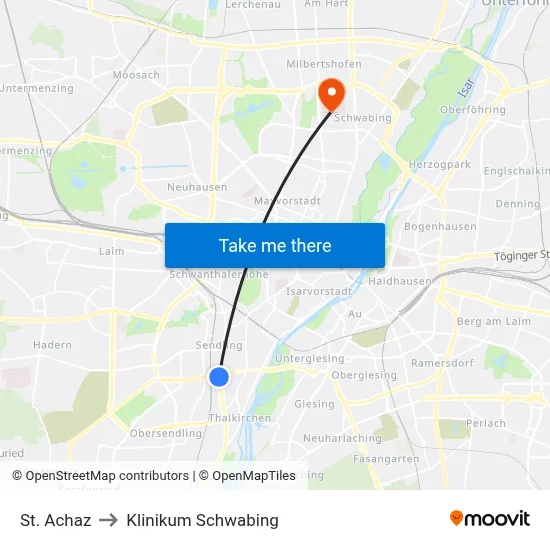 St. Achaz to Klinikum Schwabing map