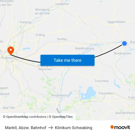 Marktl, Abzw. Bahnhof to Klinikum Schwabing map