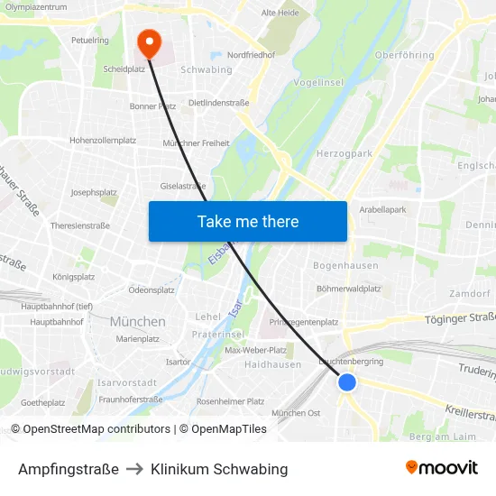 Ampfingstraße to Klinikum Schwabing map