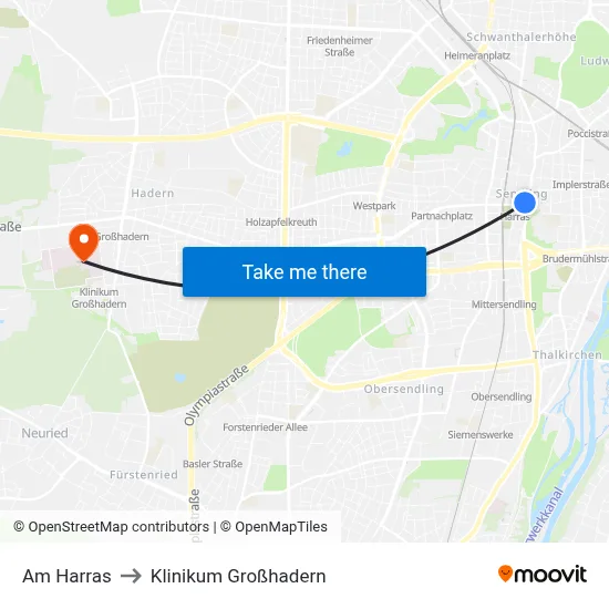 Am Harras to Klinikum Großhadern map