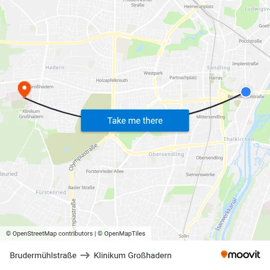 Brudermühlstraße to Klinikum Großhadern map