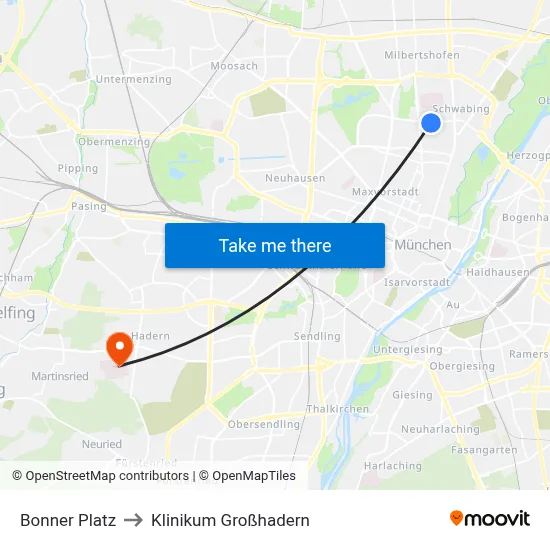 Bonner Platz to Klinikum Großhadern map