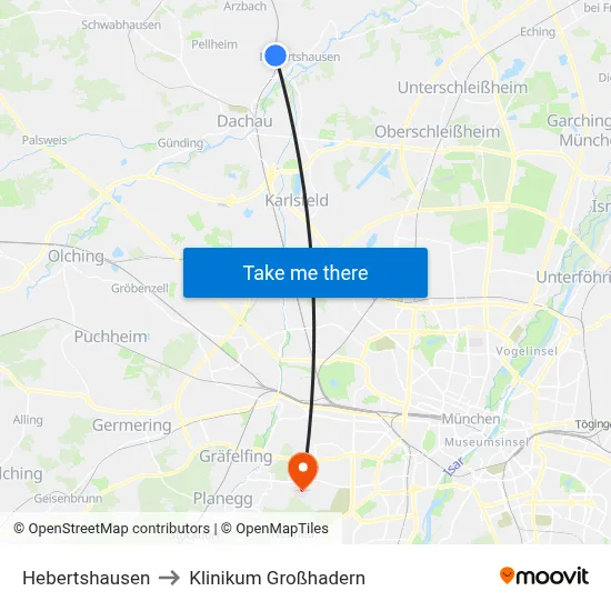 Hebertshausen to Klinikum Großhadern map