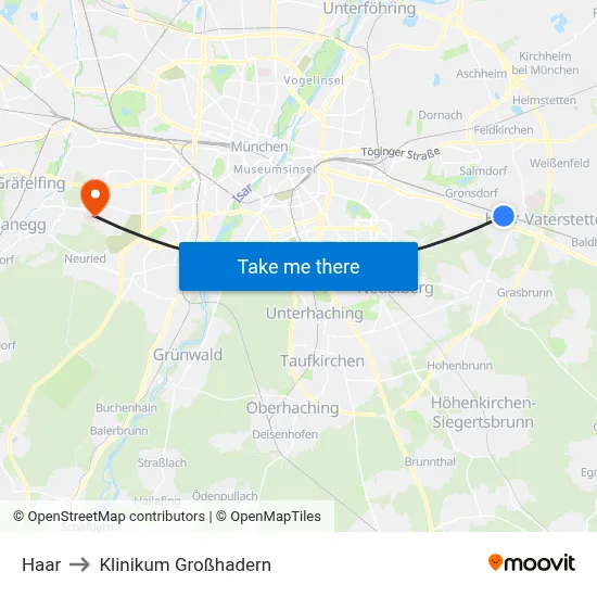 Haar to Klinikum Großhadern map