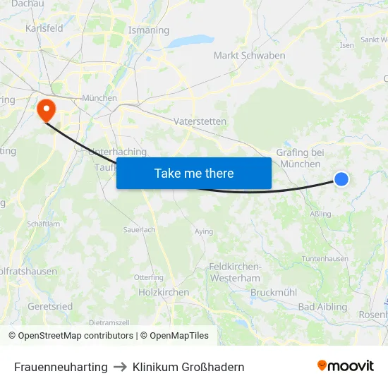 Frauenneuharting to Klinikum Großhadern map