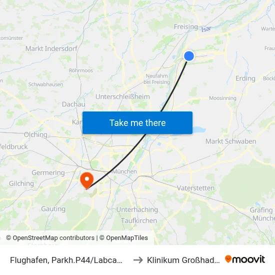 Flughafen, Parkh.P44/Labcampus to Klinikum Großhadern map
