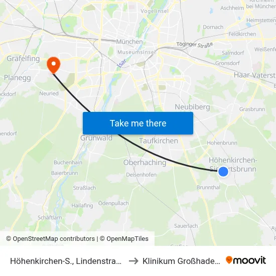 Höhenkirchen-S., Lindenstraße to Klinikum Großhadern map