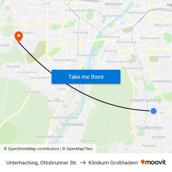 Unterhaching, Ottobrunner Str. to Klinikum Großhadern map