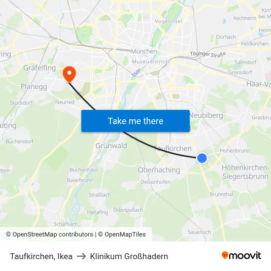 Taufkirchen, Ikea to Klinikum Großhadern map