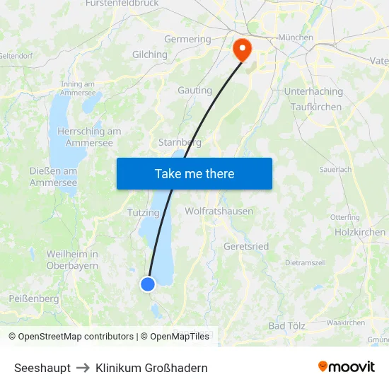 Seeshaupt to Klinikum Großhadern map