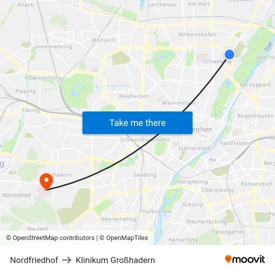 Nordfriedhof to Klinikum Großhadern map