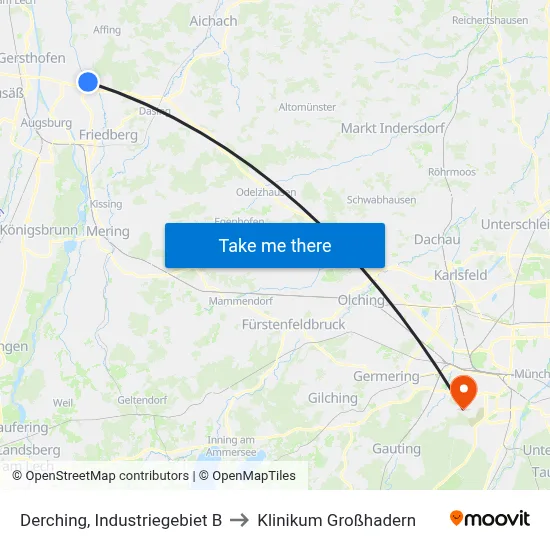 Derching, Industriegebiet B to Klinikum Großhadern map