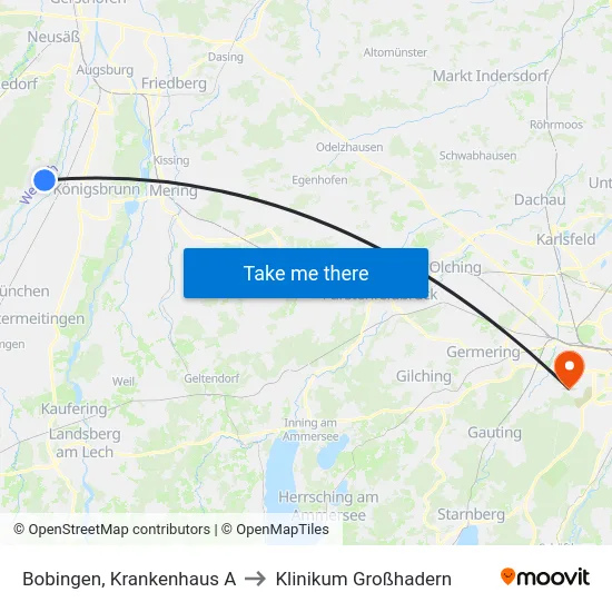 Bobingen, Krankenhaus A to Klinikum Großhadern map