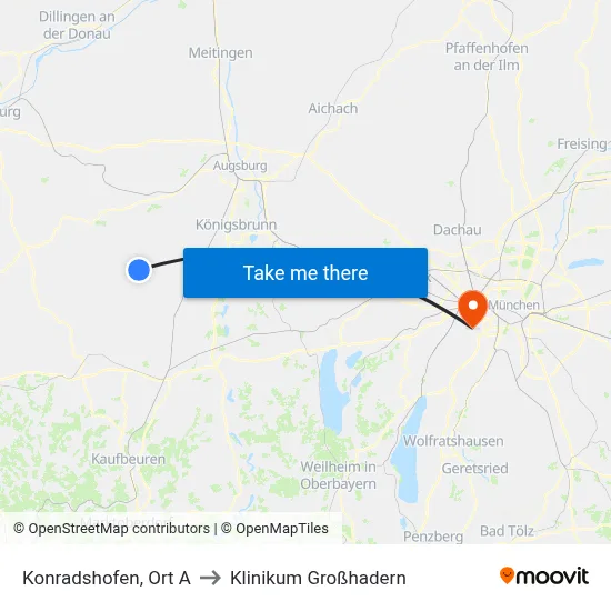 Konradshofen, Ort A to Klinikum Großhadern map