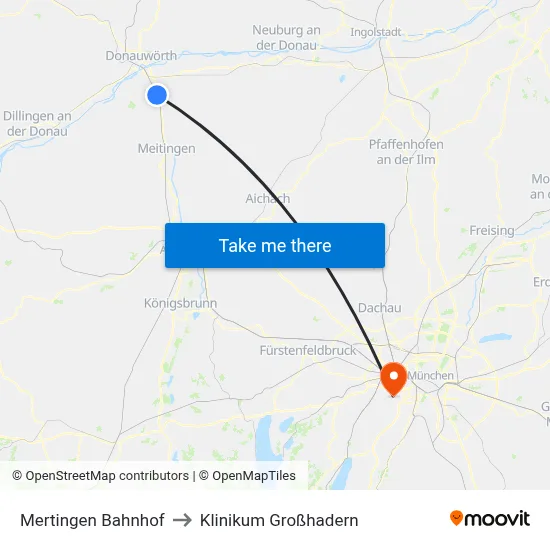 Mertingen Bahnhof to Klinikum Großhadern map