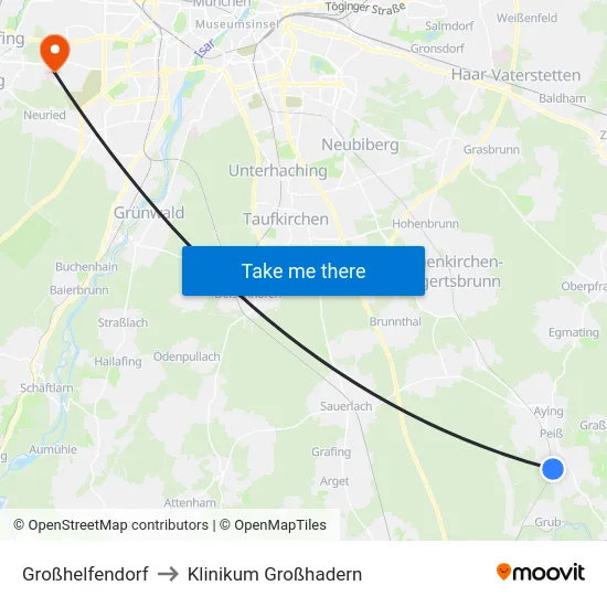 Großhelfendorf to Klinikum Großhadern map