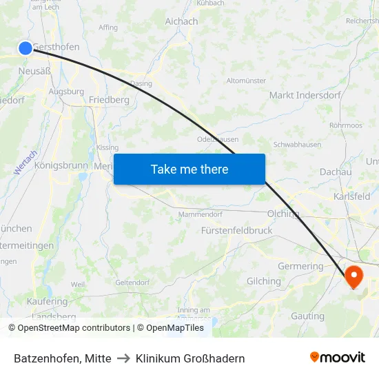 Batzenhofen, Mitte to Klinikum Großhadern map