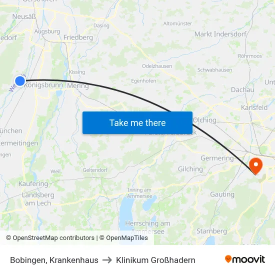 Bobingen, Krankenhaus to Klinikum Großhadern map
