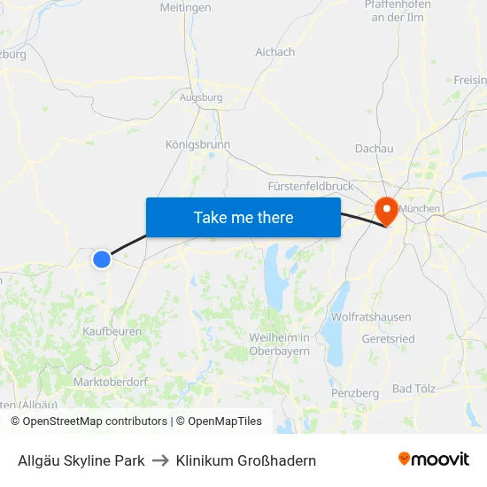 Allgäu Skyline Park to Klinikum Großhadern map