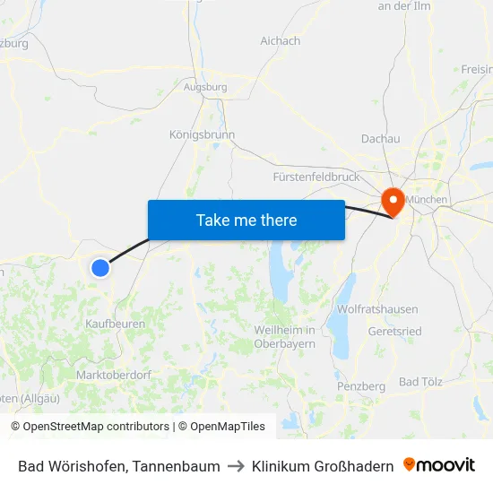 Bad Wörishofen, Tannenbaum to Klinikum Großhadern map