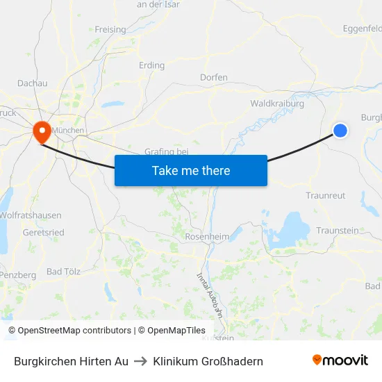 Burgkirchen Hirten Au to Klinikum Großhadern map