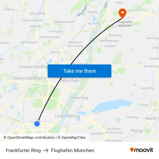 Frankfurter Ring to Flughafen München map
