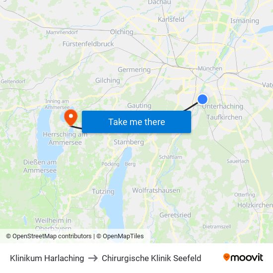 Klinikum Harlaching to Chirurgische Klinik Seefeld map