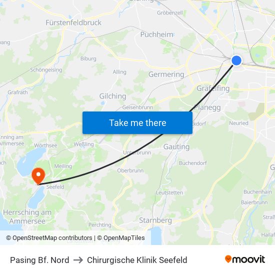 Pasing Bf. Nord to Chirurgische Klinik Seefeld map