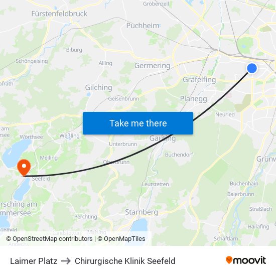 Laimer Platz to Chirurgische Klinik Seefeld map