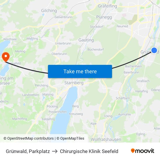 Grünwald, Parkplatz to Chirurgische Klinik Seefeld map