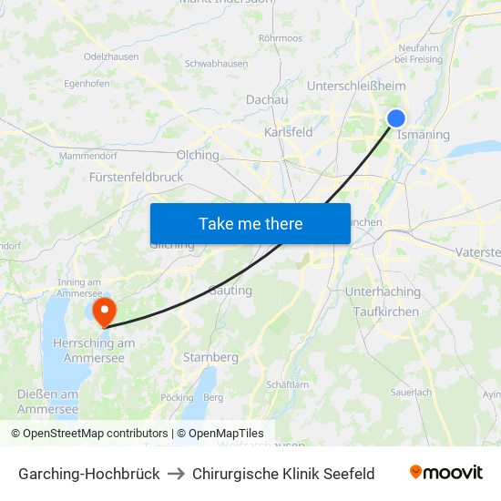 Garching-Hochbrück to Chirurgische Klinik Seefeld map