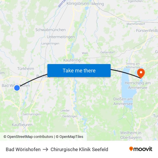 Bad Wörishofen to Chirurgische Klinik Seefeld map
