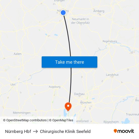 Nürnberg Hbf to Chirurgische Klinik Seefeld map