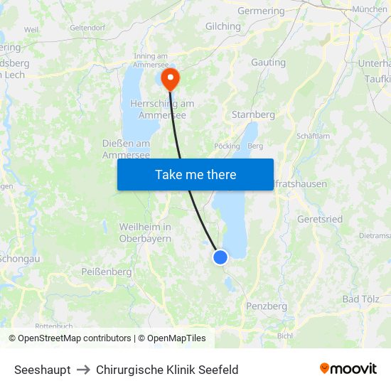 Seeshaupt to Chirurgische Klinik Seefeld map