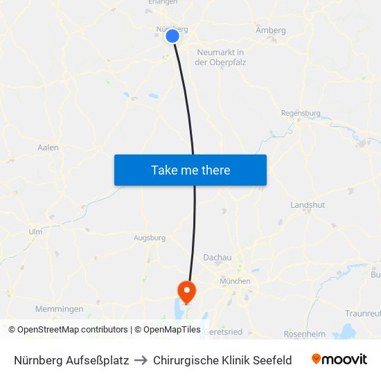 Nürnberg Aufseßplatz to Chirurgische Klinik Seefeld map