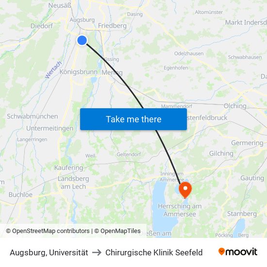 Augsburg, Universität to Chirurgische Klinik Seefeld map