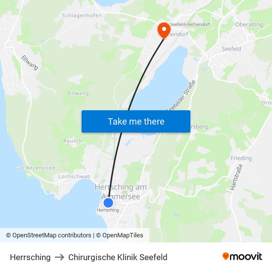 Herrsching to Chirurgische Klinik Seefeld map