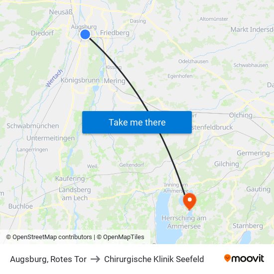 Augsburg, Rotes Tor to Chirurgische Klinik Seefeld map