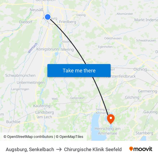 Augsburg, Senkelbach to Chirurgische Klinik Seefeld map