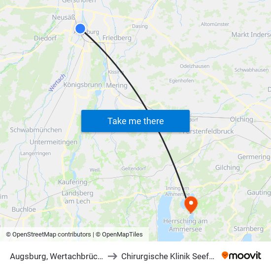 Augsburg, Wertachbrücke to Chirurgische Klinik Seefeld map