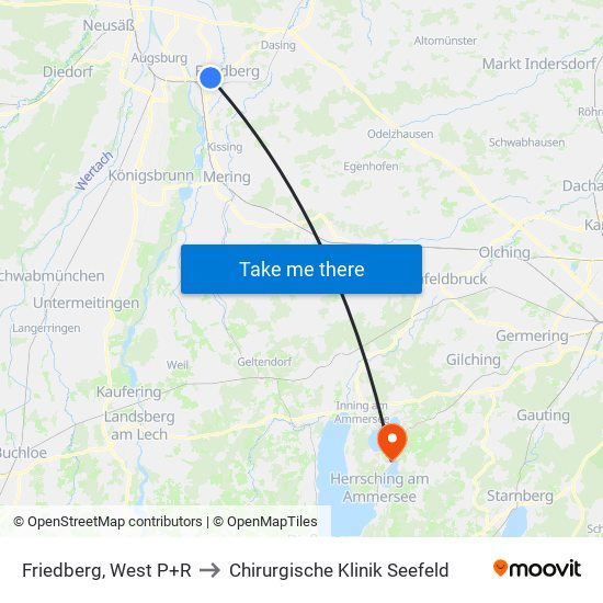 Friedberg, West P+R to Chirurgische Klinik Seefeld map