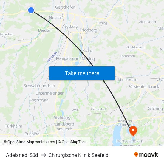 Adelsried, Süd to Chirurgische Klinik Seefeld map