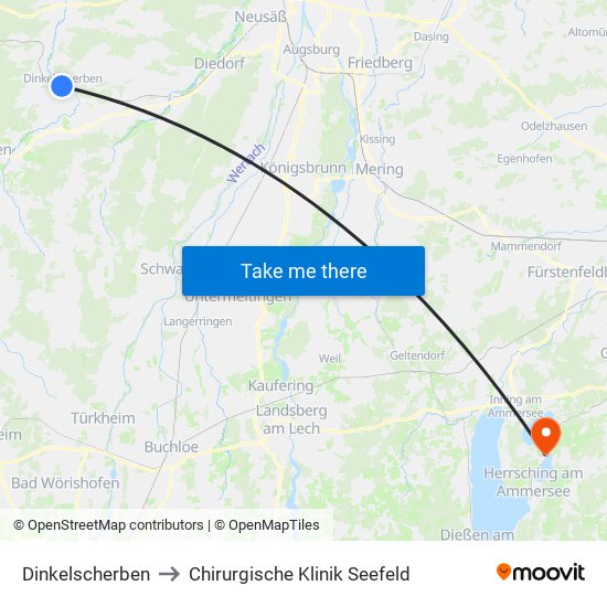 Dinkelscherben to Chirurgische Klinik Seefeld map