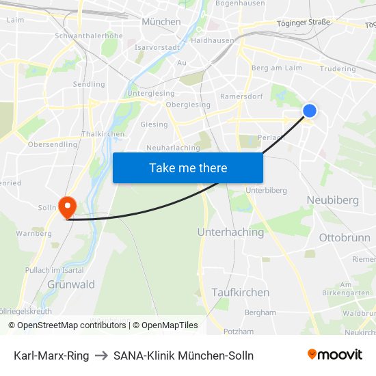 Karl-Marx-Ring to SANA-Klinik München-Solln map